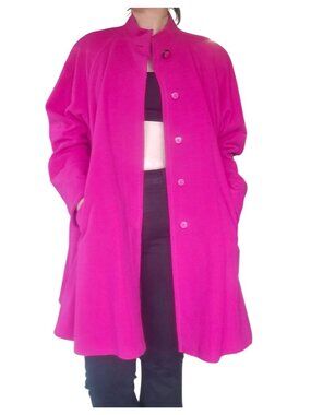 Vintage 80s Yessica Hot Pink Wool Blend Overcoat Women's Size XL Matching Gloves